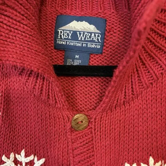 Ray Wear Christmas Sweater Cardigan Snowflake Hand Knit Women’s Sz M Cotton​ - Picture 2 of 12